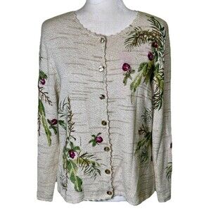 Talbots Women’s Petite Botanical Floral Embroidery Cardigan Grannycore Artsy MP